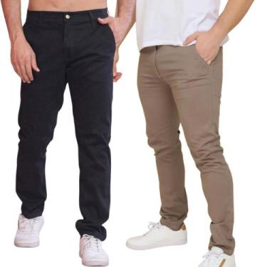 Imagem de Kit 2 Calça Sarja Masculina Calca Masculino Com Lycra Elastano - NoBra