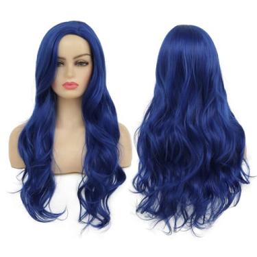 Imagem de Baruisi Peruca longa ondulada azul para mulheres com aparência natural e aparência natural para cosplay, peruca de substituição resistente ao calor
