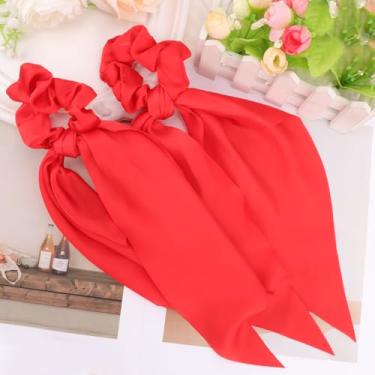 Imagem de Pacote com 2 laços de cabelo vermelhos com laços, fitas de cabelo para mulheres, cachecol, elásticos de cabelo, prendedor de rabo de cavalo de cetim 09