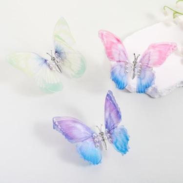 Imagem de Pacote com 3 presilhas de cabelo de pérola de borboleta elegantes para mulheres grampos de cabelo elegantes de bico de pato para uso diário, festas, trabalho e férias (rosa pálido azul/roxo/verde)