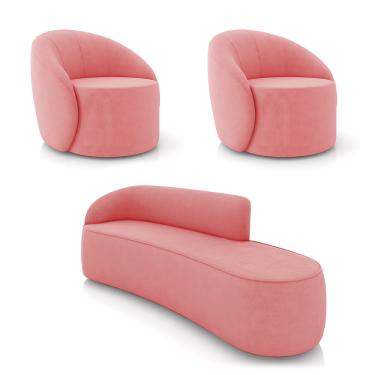 Imagem de Sofá 4 Lugares Orgânico 220cm Morgan e 2 Poltronas Lua Suede Rosê D03 - D'Rossi