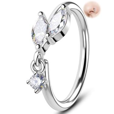 Imagem de Melighting Piercing de nariz 20G, argola de aço cirúrgico 316L, sem costura, com lótus ou folha, zircônia cúbica, transparente, hélice, cartilagem, labret, septo, daith, piercing para mulheres 8 mm