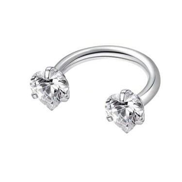 Imagem de Niaspi Anel de nariz de septo de cristal CZ 16G aço inoxidável strass corações duplos argolas de nariz 8 mm anéis de ferradura piercing de narina joias para mulheres (branco)