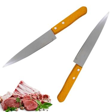 Imagem de 2 Facas de Cozinha de 7 Polegadas de Carne com Cabo de Madeira para Churrasco Cortes em Aço Inox Kit