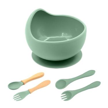 Imagem de Tigela, Talheres Silicone Life Alimentação Criança/Bebê Verde, Segurança e Praticidade para as Refeições do Bebê