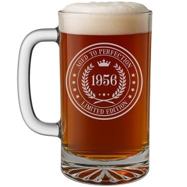 Imagem de Spotted Dog Company Caneca de cerveja de vidro gravada vintage 1956 de 473 ml – Presentes de feliz aniversário de 70 anos para homens e mulheres, Cheers to Turning 70 Year Old Decorações Decorativas