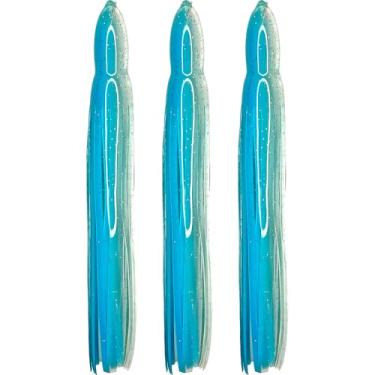 Imagem de Saias de lula de 19 cm iscas de pesca iscas de polvo Hoochie para água doce e salgada (3 saias) (azul ciano e transparente)