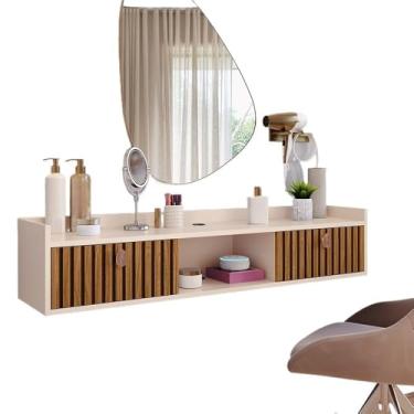 Imagem de Penteadeira Camarim Suspensa Com 2 Porta E Passa Fios(Off White/Ripado)