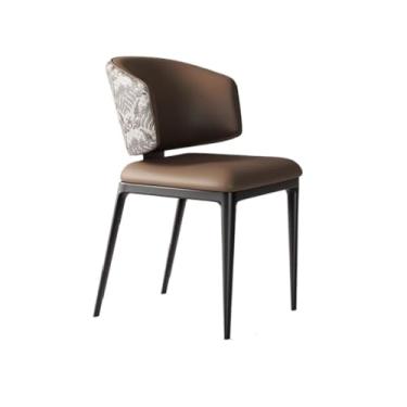 Imagem de Cadeira de jantar ergonômica com espuma de alta densidade e pernas de aço carbono (almofada de assento cáqui encosto branco)