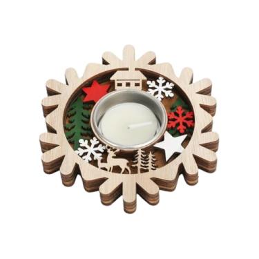 Imagem de 1 peça de castiçais de madeira festivos para festas de fim de ano centro de mesa ambiente aconchegante suporte de vela de cera decoração de sala de jantar (floco de neve)