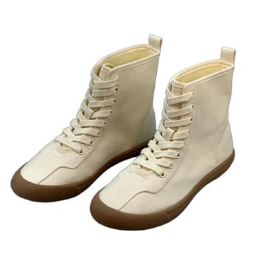 Imagem de Tênis minimalista retrô de lona, botas de cano baixo, sapatos femininos confortáveis para treinamento, tênis feminino, Bege, 37