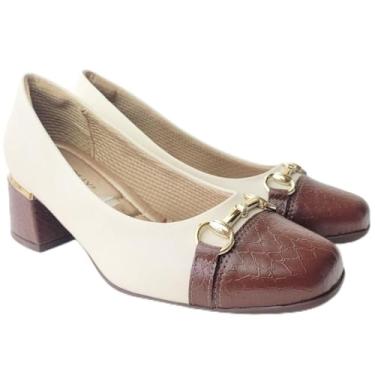 Imagem de Sapato Scarpin Piccadilly Tamanho:39;Cor:Branco+Marrom