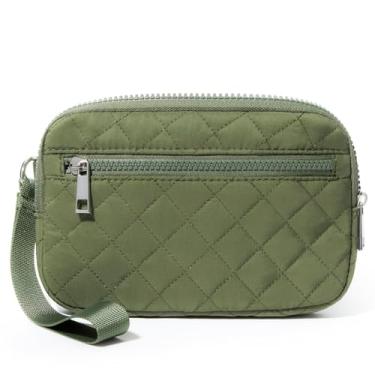 Imagem de DIXEIGHT Carteira de pulso feminina com porta-cartão RFID de 20 cm, bolsa pequena com 3 zíperes, bolsa clutch de nylon acolchoada para viagem diária, Verde