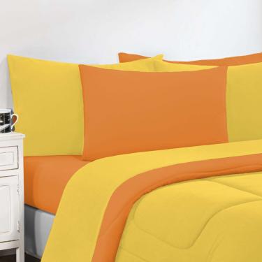 Imagem de Kit Edredom + Jogo De Lençol Malha 100% Algodão Gran Moratta 6 Peças Casal - Amarelo/Laranja