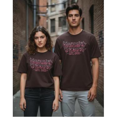 Imagem de Camiseta 100% Algodão Stranger Things Hawkins - sneko, Marrom, G