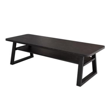 Imagem de Mesa de trabalho Mesa moderna de meados do século, espaçosa escrivaninha madeira maciça com prateleiras removíveis, preta(L)