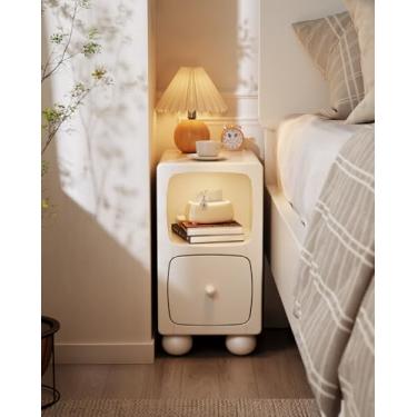 Imagem de Mesa de cabeceira pequena de madeira maciça com gaveta, mesa de cabeceira moderna, mesinha de cabeceira fina para crianças, estreita, quarto, escritório, banheiro (branca)