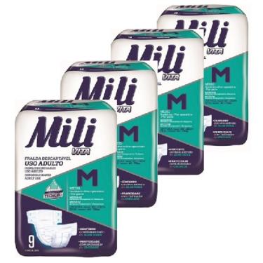 Imagem de Fralda de uso Adulto Mili VITA  Tamanho M  4 pacotes de 9 fraldas  Total  36 Fraldas com Super Gel