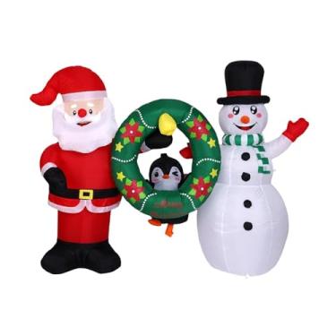 Imagem de Fenteer Decoração de Natal Inflável: Papai Noel, Pinguins, Boneco de Neve com Guirlanda