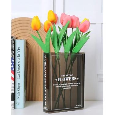 Imagem de Vaso de flores preto em forma de livro, linda decoração de estante, exclusivo para decoração de casa e toque cultural, de acrílico, decoração de quarto e home office, Um livro sobre flores (Preto)