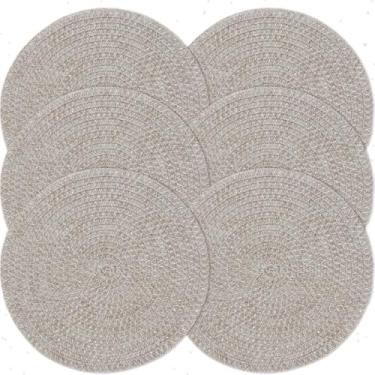 Imagem de Privalace Jogo americano redondo de PVC 38,1 cm, conjunto de 6, tapetes de mesa decorativos antiderrapantes resistentes ao calor para jantar e restaurante em casa, marrom claro