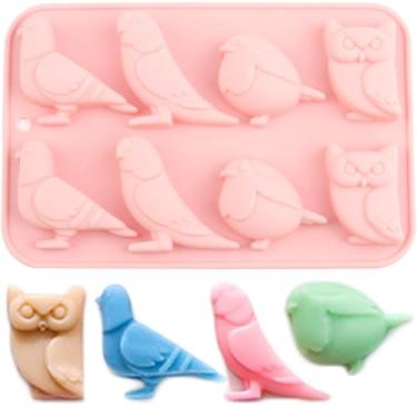 Imagem de EPYHREHM 8 moldes de chocolate de silicone para pássaros, coruja, papagaio, papagaio, molde, doces, salgadinhos