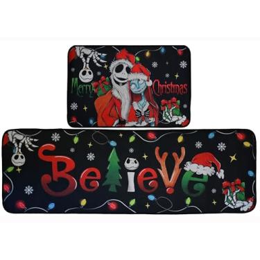 Imagem de Honamonoy Conjunto de 2 tapetes de cozinha de Natal antiderrapantes para decoração de casa de inverno com padrão Believe para piso de 39 x 60 cm e 39 x 119 cm