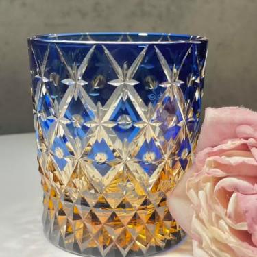 Imagem de suigetsu Conjunto de copos de uísque com corte de cristal, estilo tradicional japonês Edo Kiriko, as cores da bandeira americana vidro cortado à mão, padrão de diamante, para bebidas e coquetéis (azul
