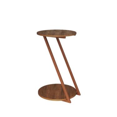 Imagem de Mesinha de canto para sala Mesa Lateral Nicho Apoio Sofá Sala Dubai Base Z Design Moderno Tampo Redondo Madeira Decoração 63X45X23CM(Cobre-Tampo Amêndoa)