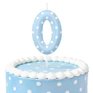 Imagem de Velas de aniversário de bolinhas azuis para bolo, velas número 0, decorações de aniversário, suprimentos de festa, topo de bolo de bolinhas para decoração de festa temática para meninos e meninas