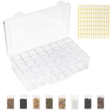 Imagem de Caixa de armazenamento de sementes transparente com 32 compartimentos, organizador de plástico com etiquetas para sementes, miçangas e artesanato, inclui alça de transporte para portabilidade