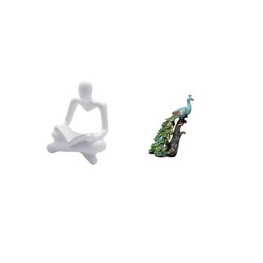 Imagem de Fenteer Estátua de Pavão Criativa Abstrata, Coleção de Esculturas Artesanais, Ornamento de Mesa Elegante para Sala de Estar, Quarto, Escritório, Estante,