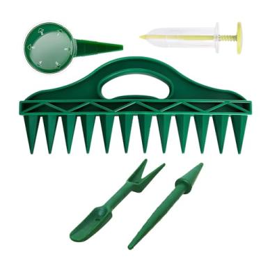 Imagem de Conjunto de ferramentas para plantador de sementes 5 peças de jardim, mini espalhador portátil, dispensador de sementes pequeno, grama, semeadora de plástico, sementes espalhadoras