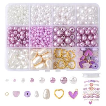 Imagem de MakemadeDIY 365 + kit de fabricação de pulseiras roxas, contas sortidas de imitação de vidro acrílico com pingentes esmaltados, anéis de salto para colares, brincos, chaveiros e artesanato