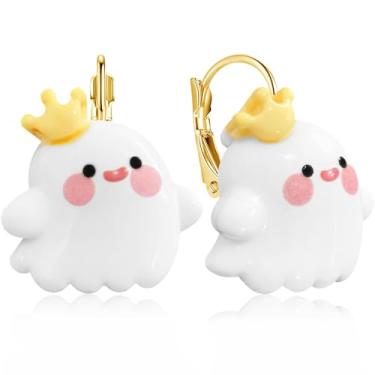 Imagem de unixmoment Lindo chapéu de feiticeiro de resina feito à mão coração coroa fantasma brincos pendentes pendentes para mulheres e homens, Large, Resina, Sem pedra preciosa