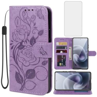 Imagem de Vavies Capa para Moto G86 5G Capa/Moto G86 Power Wallet Capas com protetor de tela de vidro temperado, flor couro flip porta-cartão de crédito suporte capa para celular para Motorola Moto G86 5G roxo