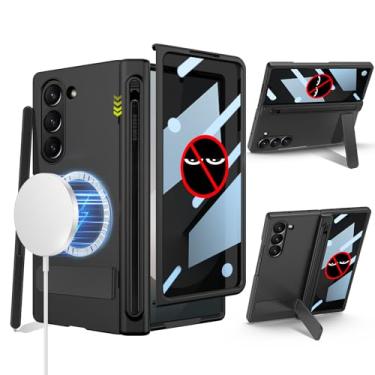 Imagem de liuziyi Capa para Samsung Galaxy Z Fold 6 com novo suporte de caneta integrado, protetor de tela embutido, para acessórios Magsafe de forma redonda, suporte de metal ajustável, magnético 2024, preto