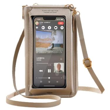Imagem de Bolsa tiracolo feminina conveniente com tela sensível ao toque bolsas de ombro pequenas à prova d'água com janela transparente para telefone, Cinza