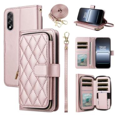 Imagem de Furiet Argyle Capa carteira para OnePlus Nord 5 5G com alça de pulso/ombro, compartimento para cartão, bolsa com zíper, capa de telefone de couro PU de luxo para One Plus On 1 Plus 1plus One+ 1+ Nord5