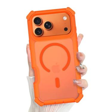 Imagem de Bonoma Capa para iPhone 17 Pro 2025, traseira iridescente, suporte magnético para capa MagSafe à prova de choque, proteção de alta qualidade de cristal e canto para meninas e mulheres - laranja