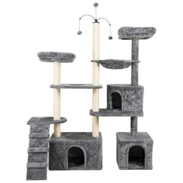 Imagem de Arranhador de gato grande, luxuoso, ajustável, multifuncional com casa
