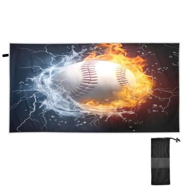 Imagem de ATTX Toalha de praia de fogo de água de beisebol 76 x 152 cm - Cobertor leve de microfibra resistente à areia de secagem rápida para piscina, ioga, academia e viagens | Esportes de banho de natação