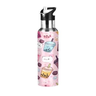 Imagem de Blueangle Garrafa de água de aço inoxidável Kawaii Bubble Tea de 590 ml - Garrafa esportiva de metal isolada à prova de vazamento para academia, acampamento, fitness ao ar livre e viagens (626)