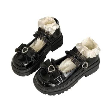 Imagem de Sapatos Kawaii Lolita JK Plataforma Com Salto Médio Estilo Escolar Jap