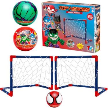 Imagem de Kit 5 em 1 Futebol 2 Traves Golzinhos com 3 Bolas de Super Heróis Aran