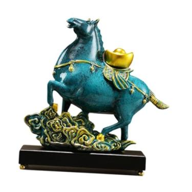 Imagem de Generic Escultura de Cavalo Feng Shui, Estatueta de Resina em Formato de Animal para Mesa, Armário, Lareira, Mesa ou Entrada, Azul