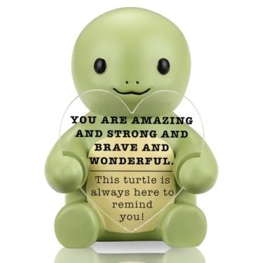 Imagem de Presente inspirador de estatueta de tartaruga, decoração de mesa de afirmação positiva para mulheres e homens, presente de apoio emocional para alívio do estresse para amiga, filha, colega de trabalho
