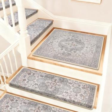 Imagem de Brakki Tapete de escada Bullnose, tapete antiderrapante para degraus de madeira internos, tapetes macios para animais de estimação, capacho interno para cozinha, banheiro, lavável, 76 x 76 cm, 1 peça