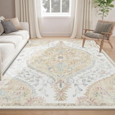 Imagem de CAPALOCA Tapetes vintage 12 x 18 cm, lavável à máquina, antiderrapante, repelente de água, macio, envelhecido, para sala de estar, quarto, decoração interna, tapete de lã coral creme