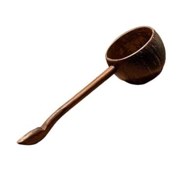 Imagem de Concha de sopa Colher de casca coco colher madeira com cabo longo rega criativa